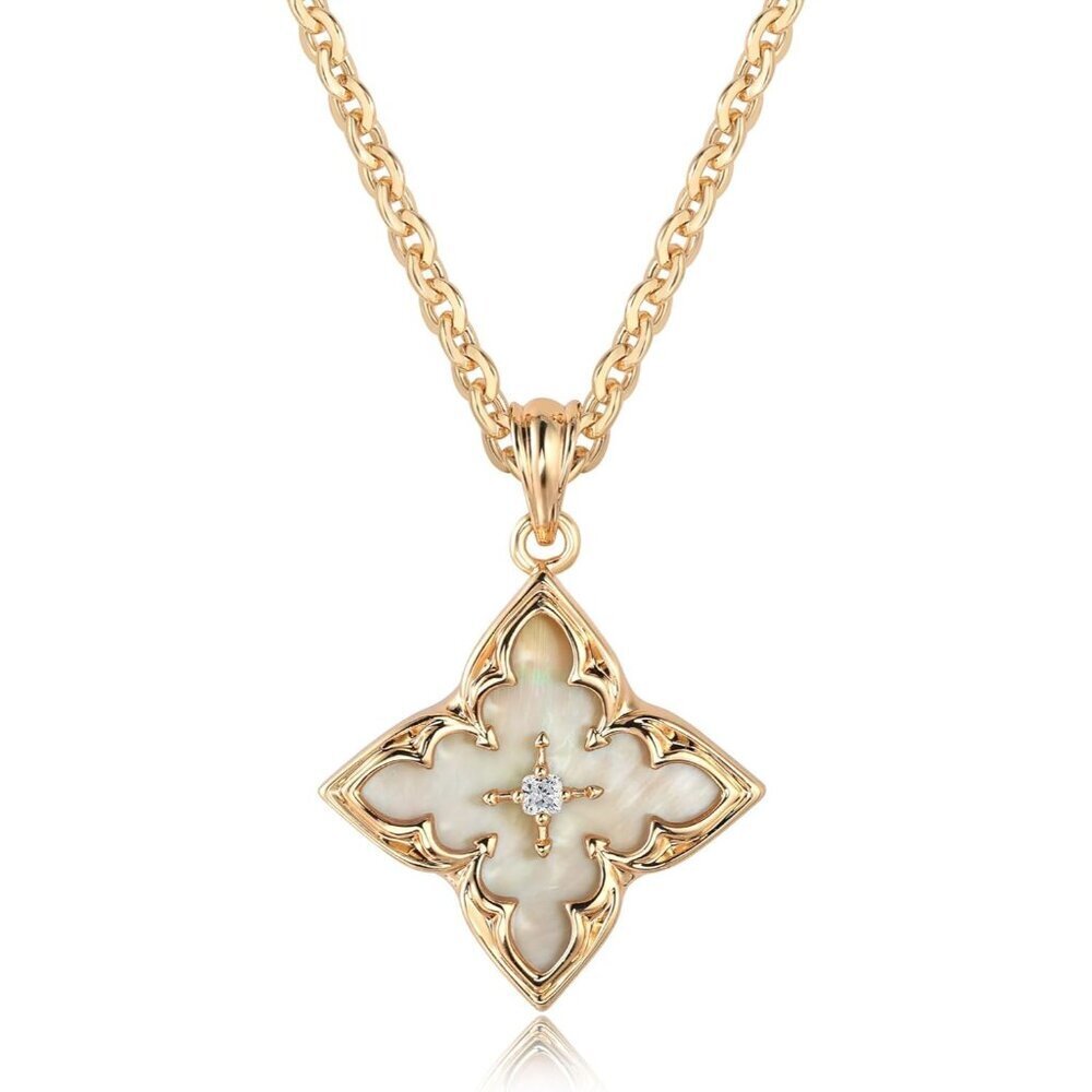 Gold Clover Necklace Women Dainty 14K Gold Plated CZ Pendant Adjustable Chain